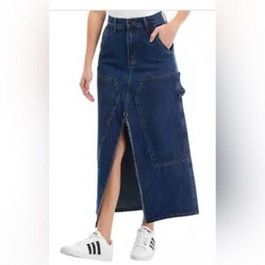 Moon River Denim Midi Skirt with Front Slit Size S